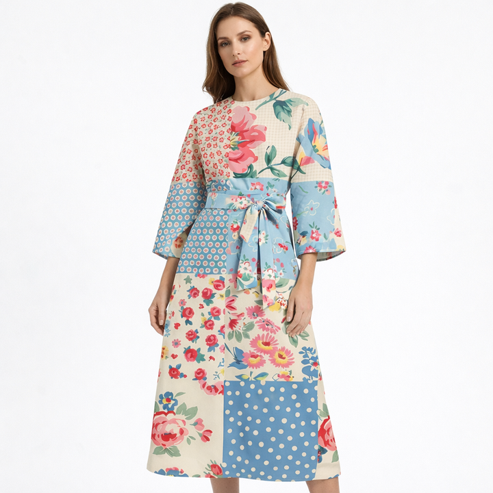 Valentina | Vestido Midi Poliéster Degradado con Lazo Mujer