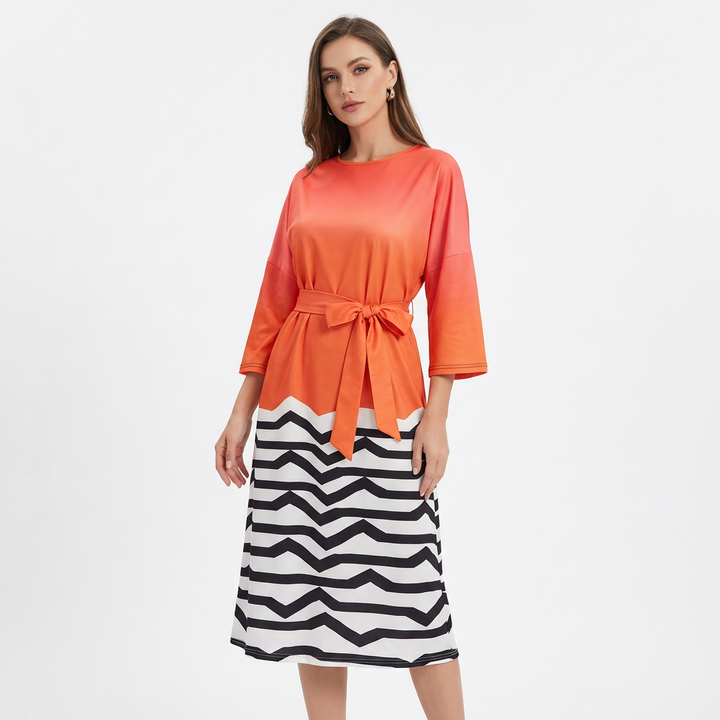 Valentina | Vestido Midi Poliéster Degradado con Lazo Mujer