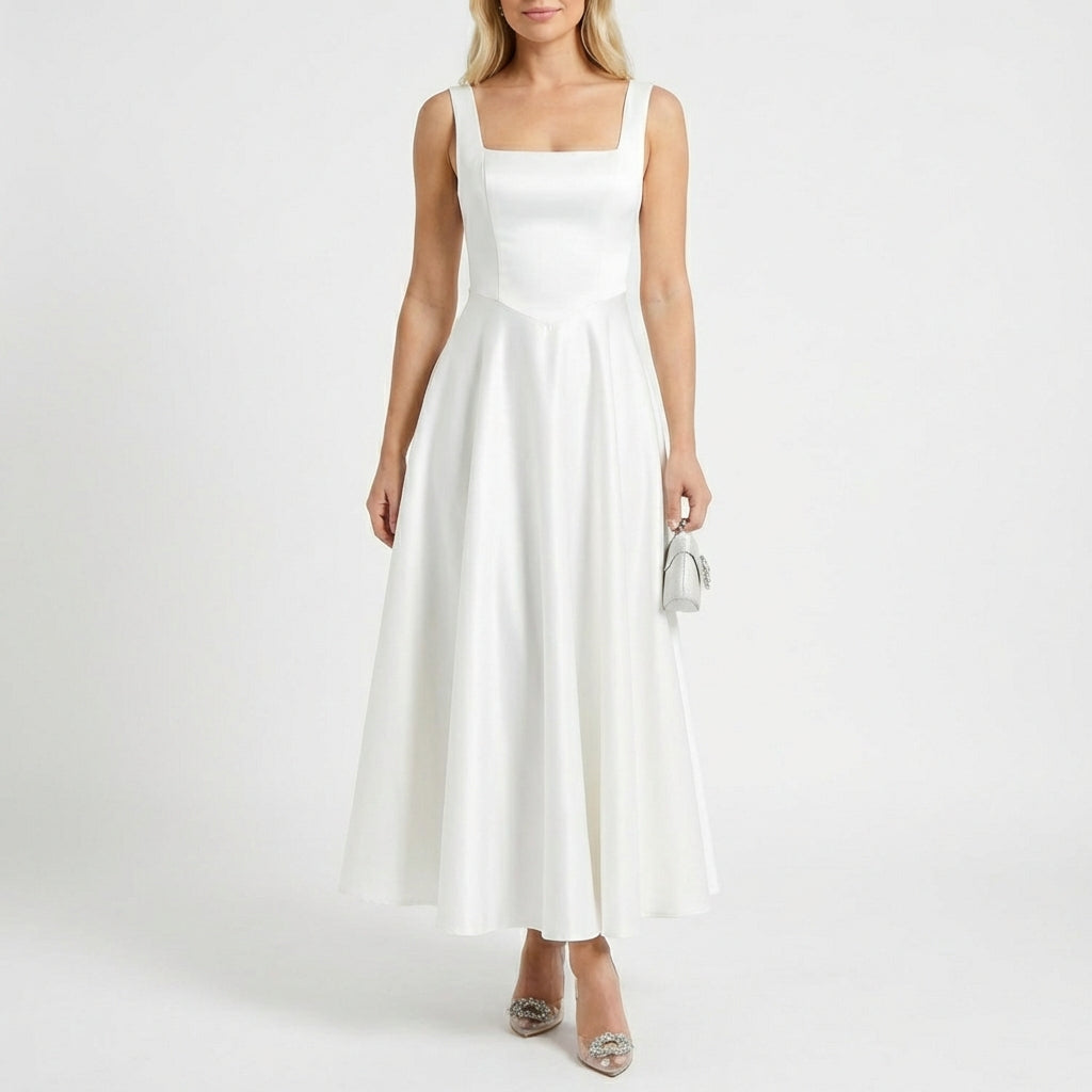 Valeria | Mujer Vestido Maxi Con Escote Cuadrado Y Falda Amplia | Glamuroso