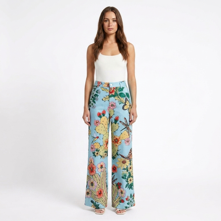 Valeria | Pantalón Mujer Con Pernera Ancha Y Diseño Estampado | Casual