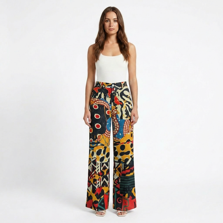Valeria | Pantalón Mujer Con Pernera Ancha Y Diseño Estampado | Casual