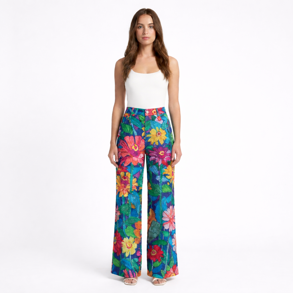 Valeria | Pantalón Mujer Con Pernera Ancha Y Diseño Estampado | Casual