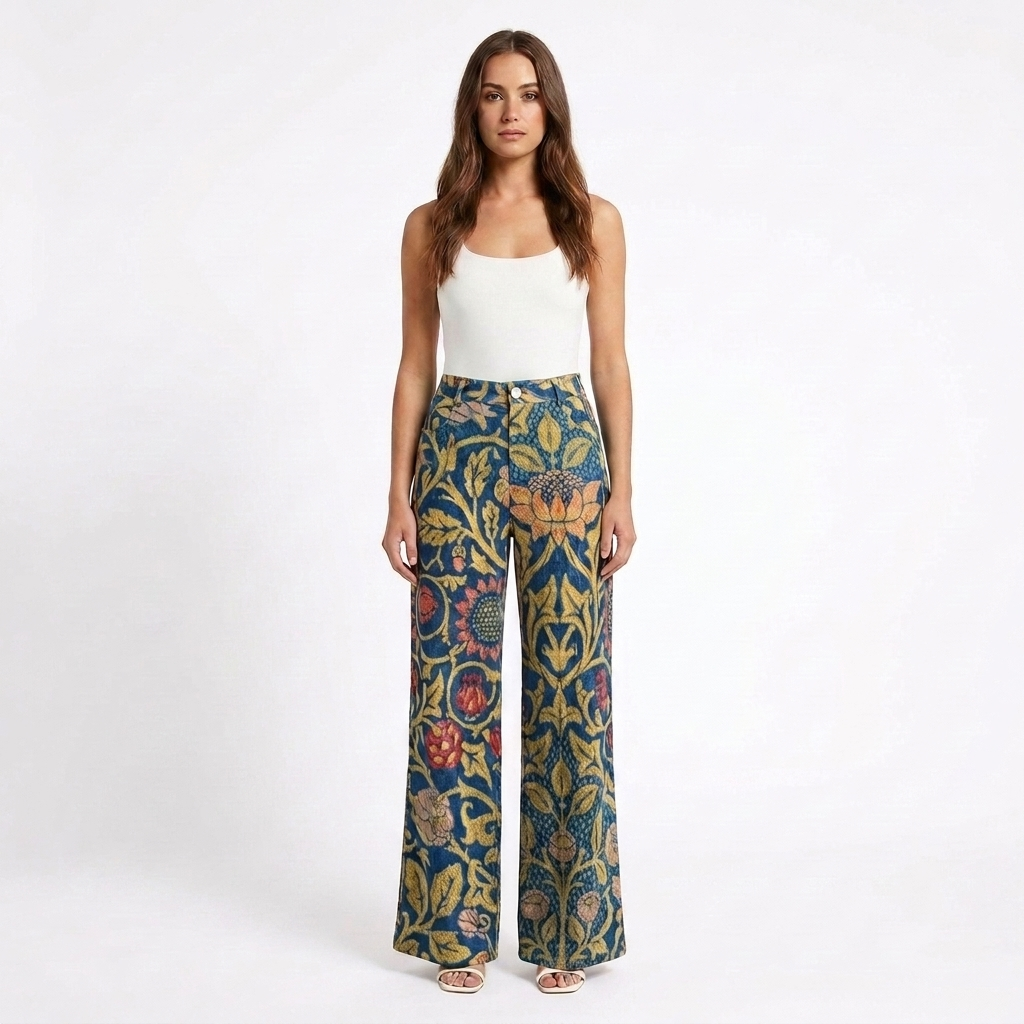 Valeria | Pantalón Mujer Con Pernera Ancha Y Diseño Estampado | Casual