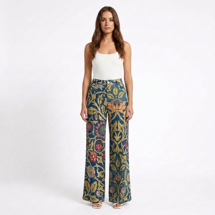 Valeria | Pantalón Mujer Con Pernera Ancha Y Diseño Estampado | Casual
