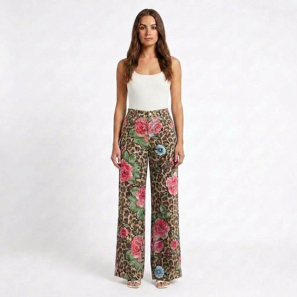 Valeria | Pantalón Mujer Con Pernera Ancha Y Diseño Estampado | Casual