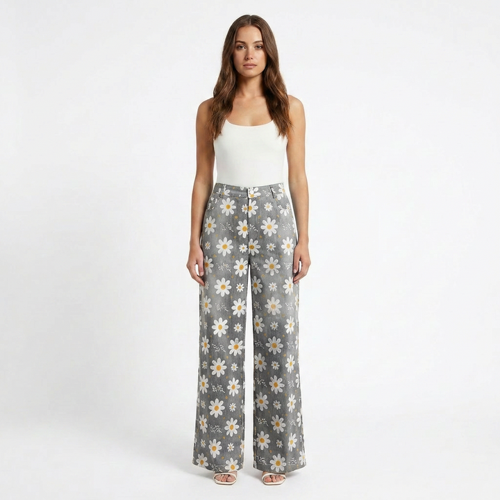 Valeria | Pantalón Mujer Con Pernera Ancha Y Diseño Estampado | Casual