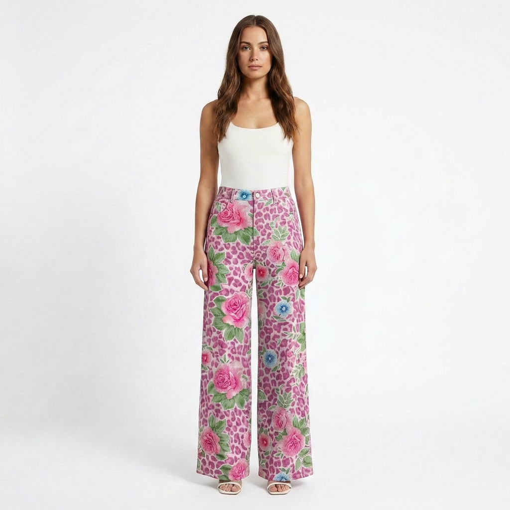 Valeria | Pantalón Mujer Con Pernera Ancha Y Diseño Estampado | Casual