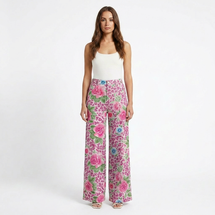 Valeria | Pantalón Mujer Con Pernera Ancha Y Diseño Estampado | Casual