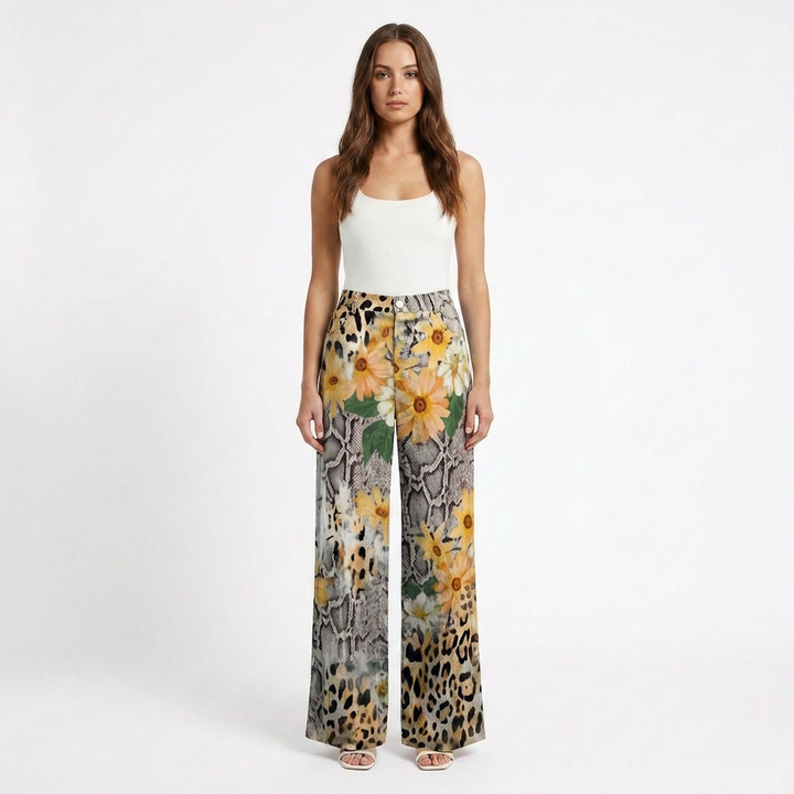 Valeria | Pantalón Mujer Con Pernera Ancha Y Diseño Estampado | Casual