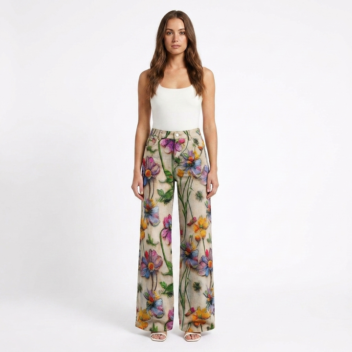 Valeria | Pantalón Mujer Con Pernera Ancha Y Diseño Estampado | Casual