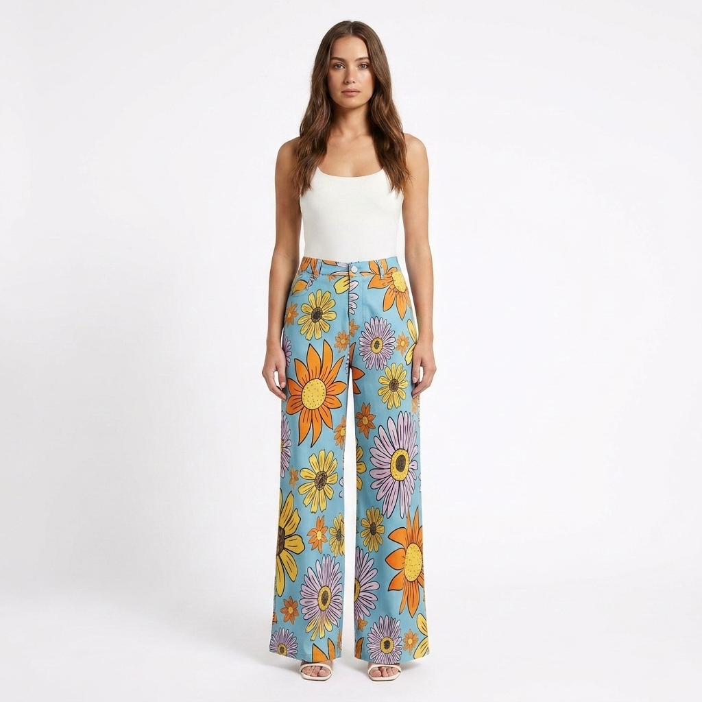 Valeria | Pantalón Mujer Con Pernera Ancha Y Diseño Estampado | Casual