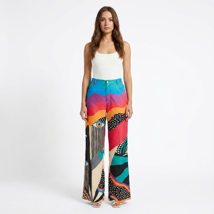 Valeria | Pantalón Mujer Con Pernera Ancha Y Diseño Estampado | Casual