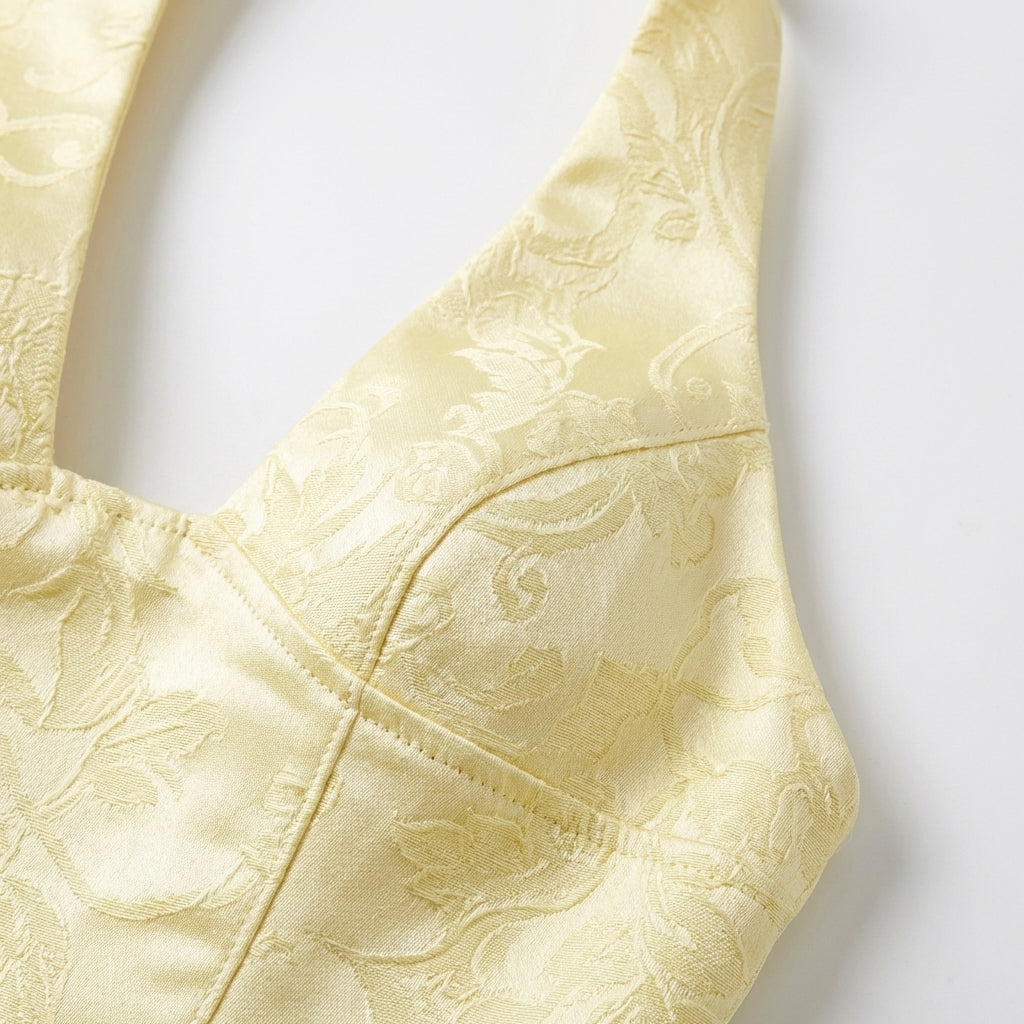Valeria | Vestido Largo Halter Jacquard Floral Elegante Mujer