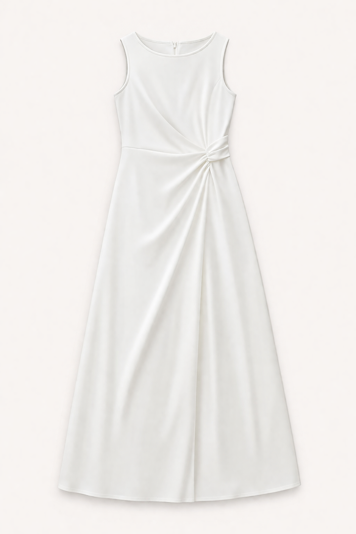 Vestido largo entallado con drapeado lateral y abertura para mujer - Helga