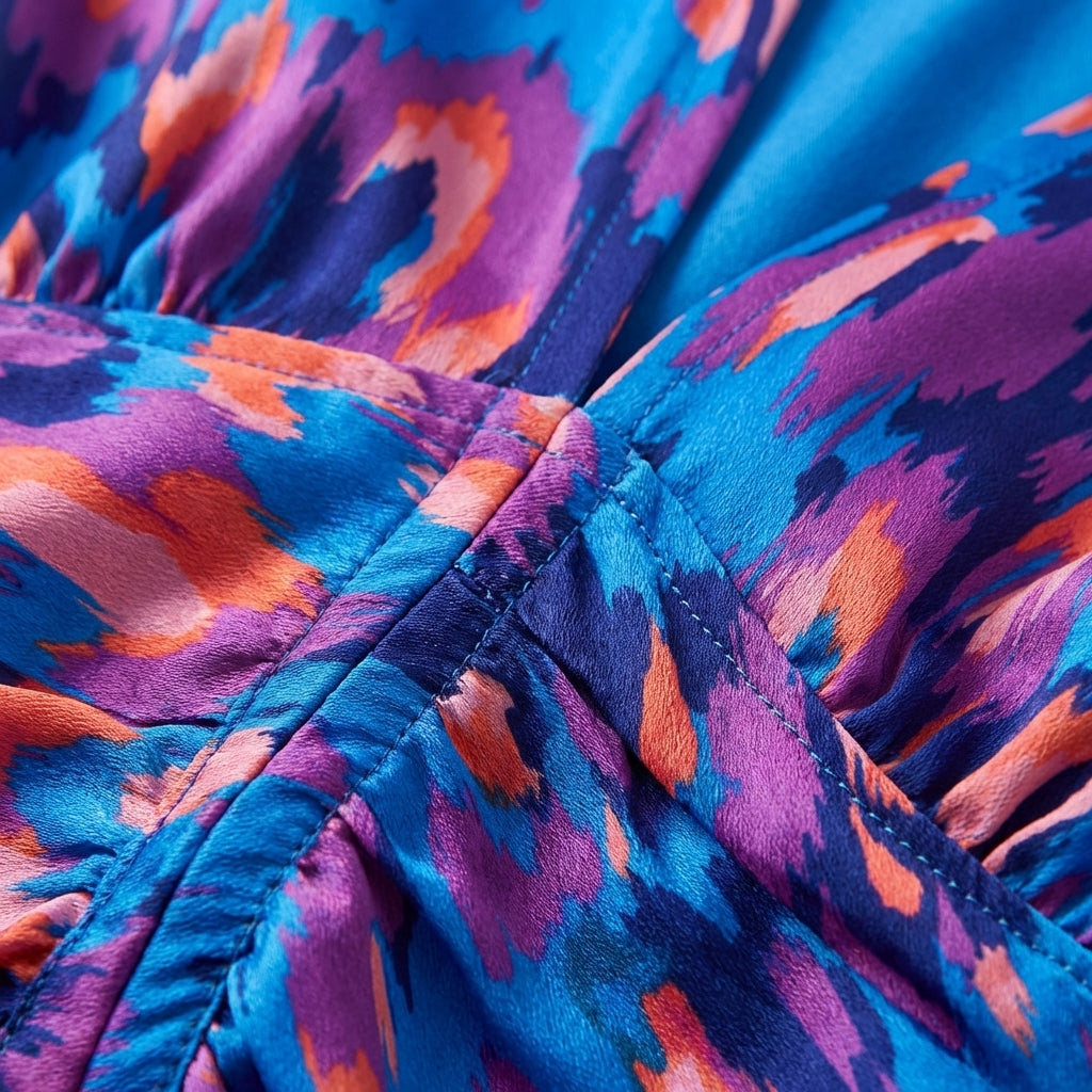 Violeta | Vestido Midi Estampado Escote V Manga Globo Mujer