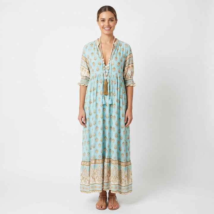 Zahara | Vestido Largo Estampado con Borlas Mujer Boho