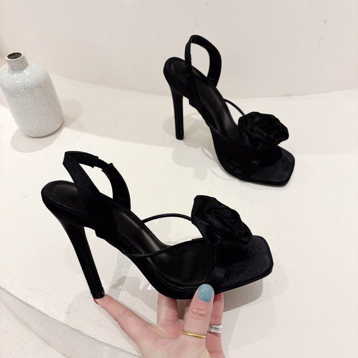 Sandalias de tacón con flor para fiesta para mujer - Kiara