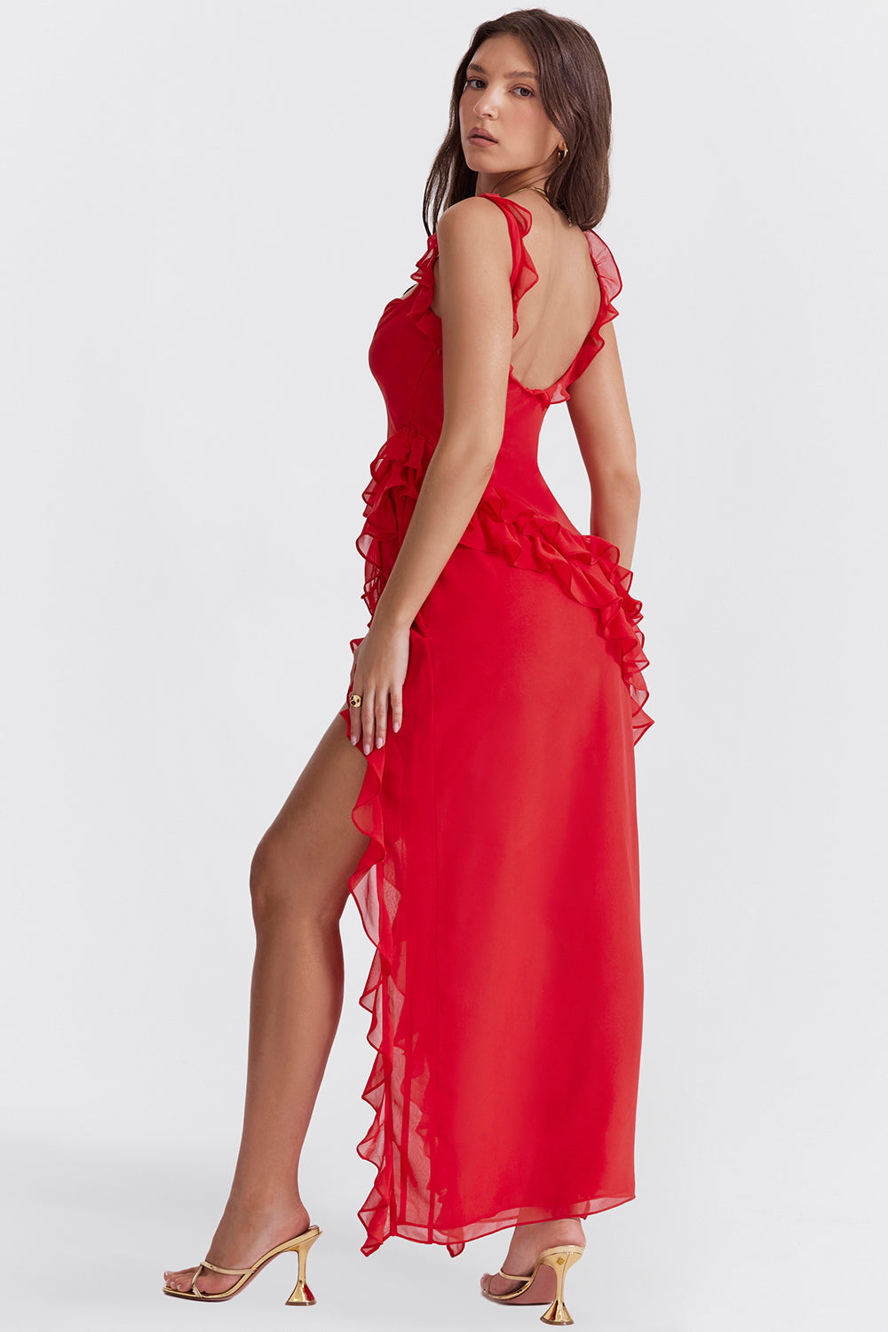 Vestido largo con abertura y volantes para fiesta para mujer - Agathe
