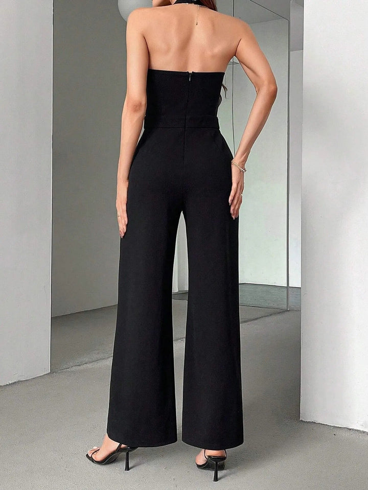 Mono para mujer bicolor con escote halter de estilo elegante - Juliana