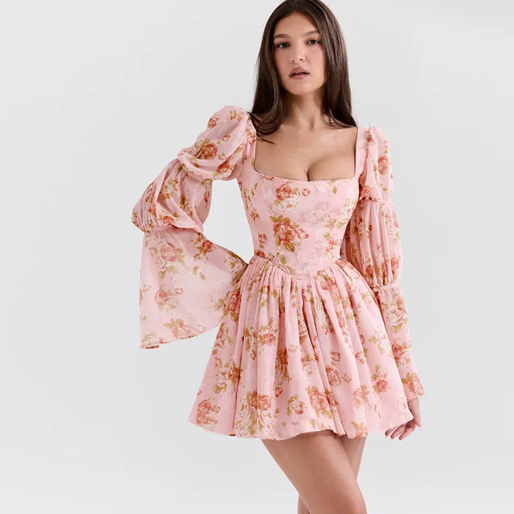 Danys - Vestido Mini Rosa con Estampado Floral y Estilo Dulce