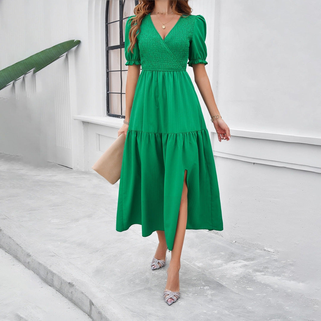 Vestido midi mujer nido de abeja escote cruzado - AmeliaV