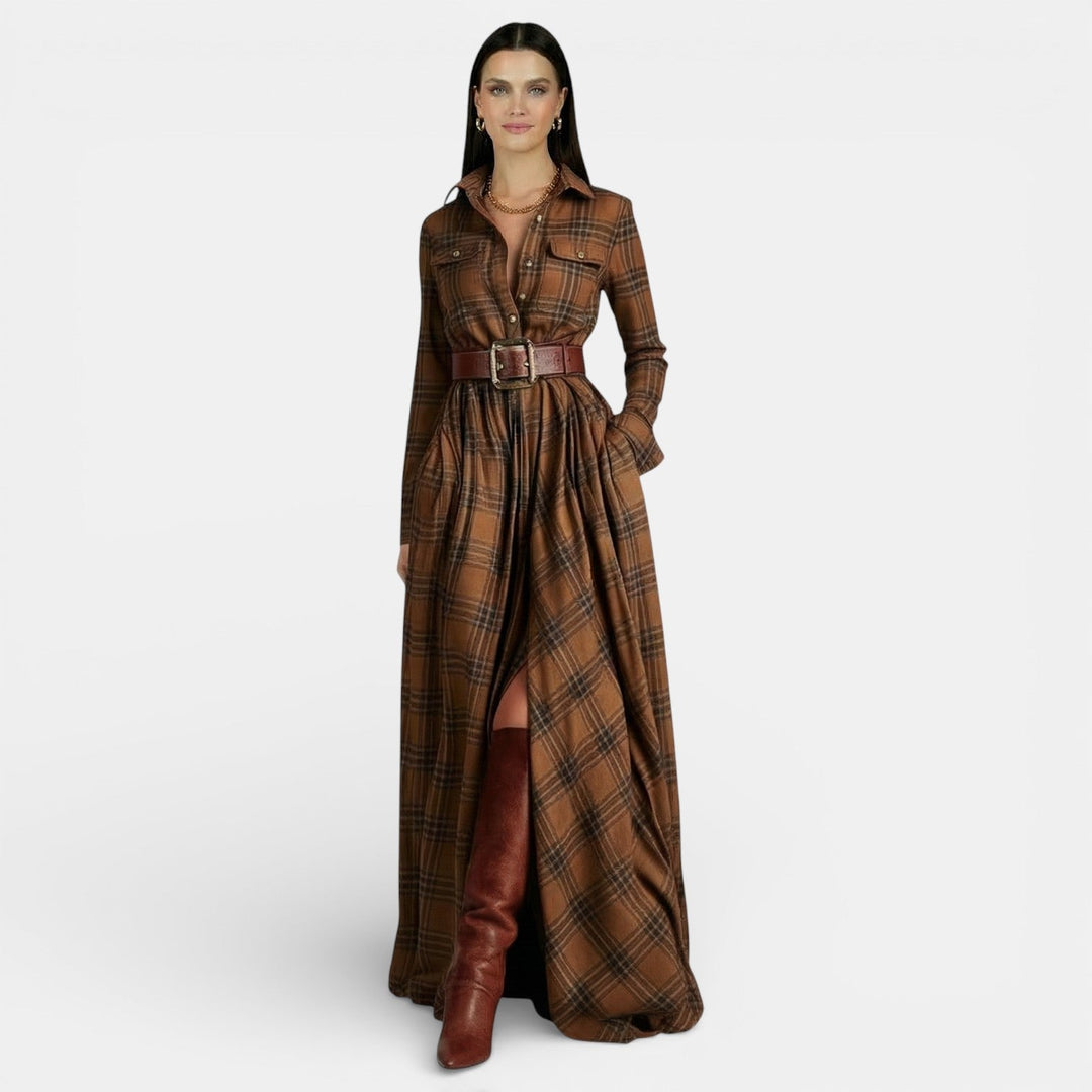 Vestido retro de mujer - Manga larga y cinturón