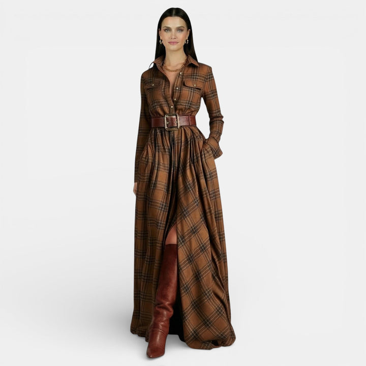 Vestido retro de mujer - Manga larga y cinturón