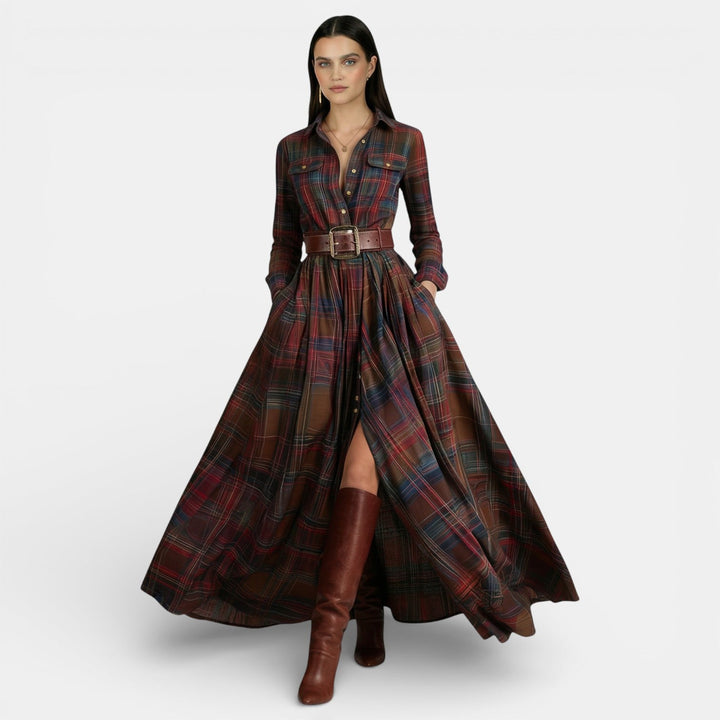 Vestido retro de mujer - Manga larga y cinturón