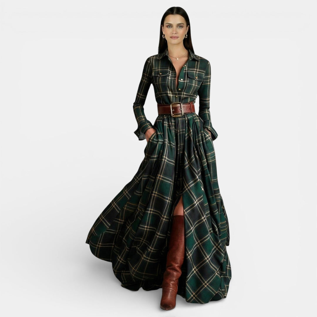 Vestido retro de mujer - Manga larga y cinturón
