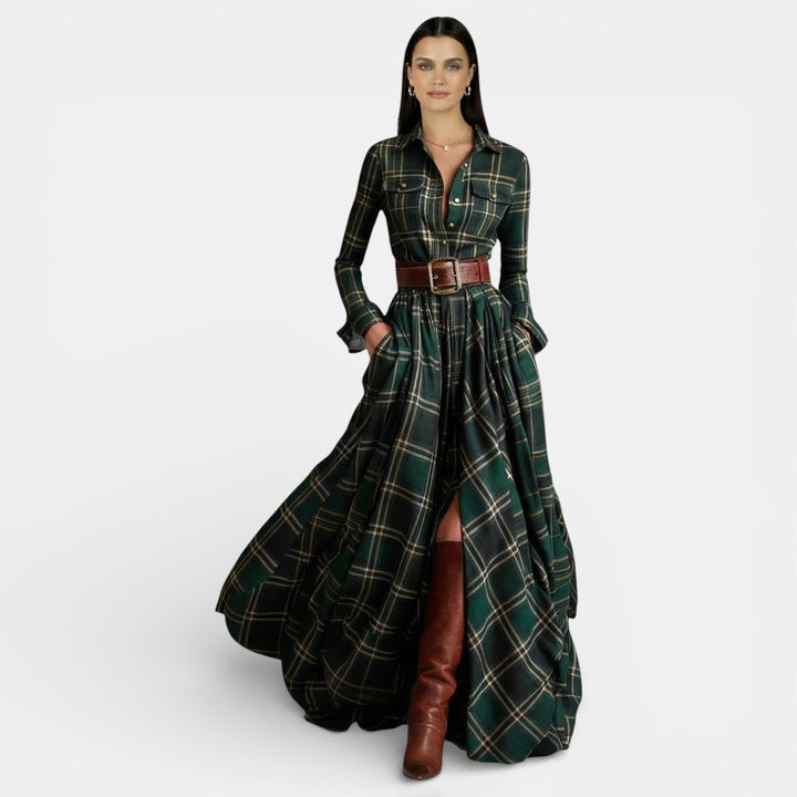 Vestido retro de mujer - Manga larga y cinturón