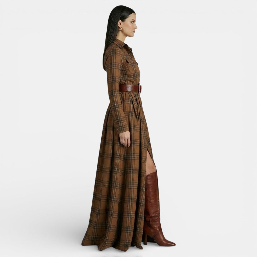 Vestido retro de mujer - Manga larga y cinturón