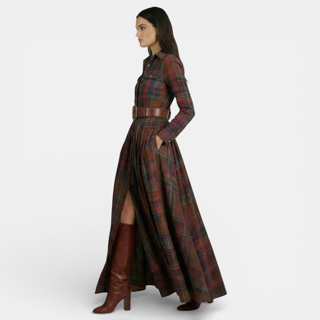 Vestido retro de mujer - Manga larga y cinturón