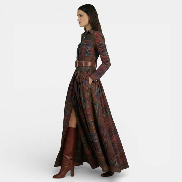 Vestido retro de mujer - Manga larga y cinturón