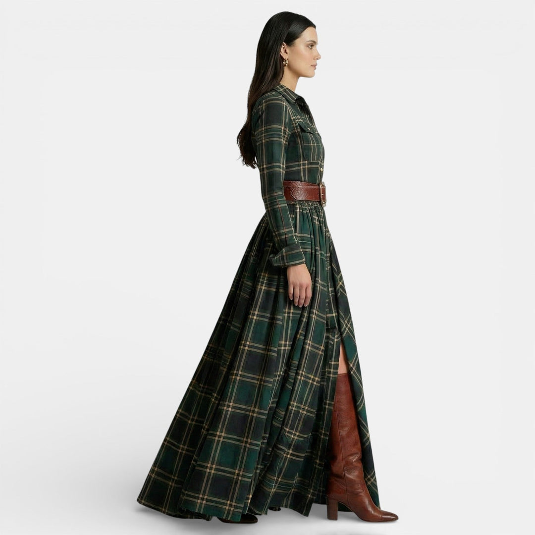 Vestido retro de mujer - Manga larga y cinturón