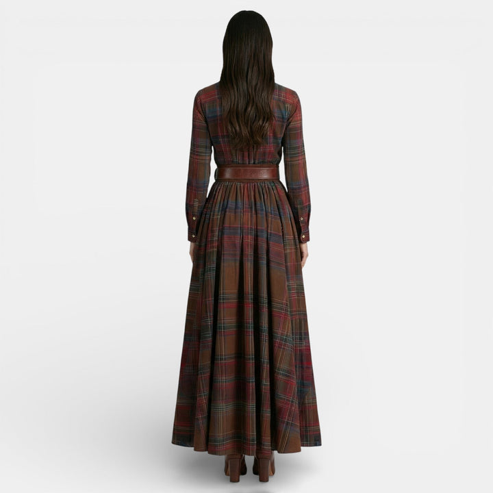 Vestido retro de mujer - Manga larga y cinturón