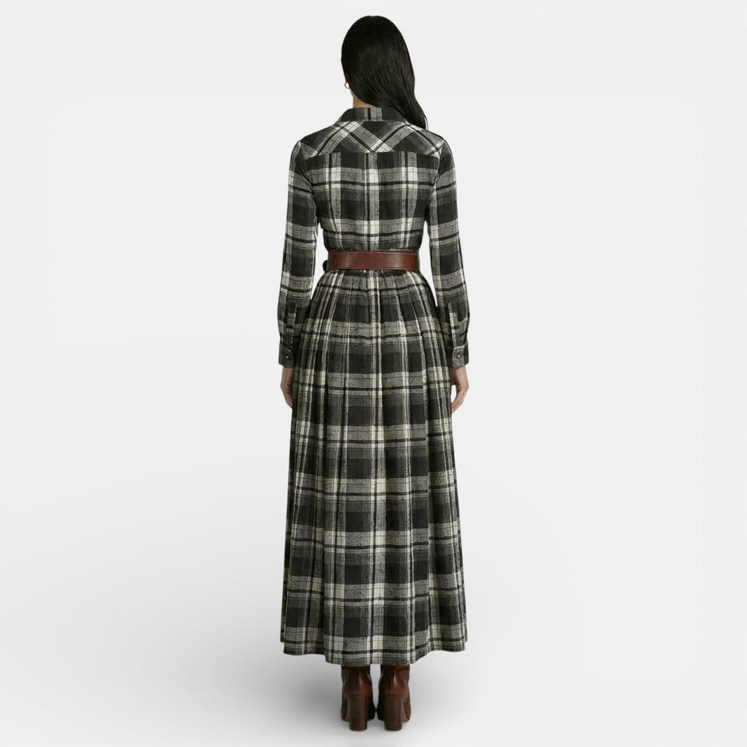 Vestido retro de mujer - Manga larga y cinturón