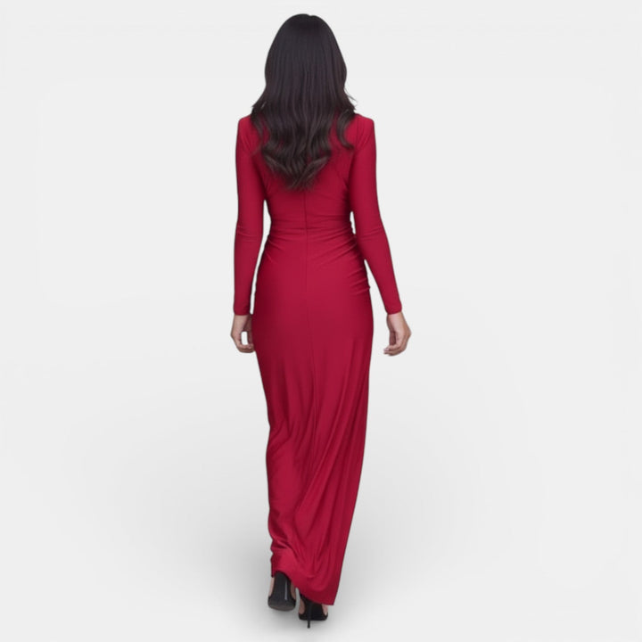 Vestido Largo Rojo Mujer Cuello en V
