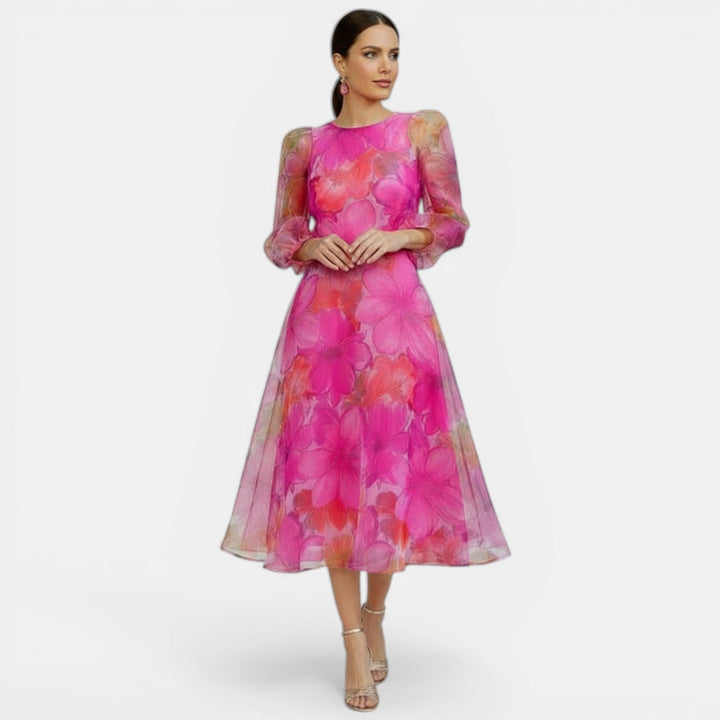 Vestido Midi Mujer Verano de Malla Floral Elegante