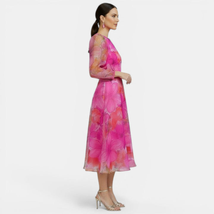 Vestido Midi Mujer Verano de Malla Floral Elegante