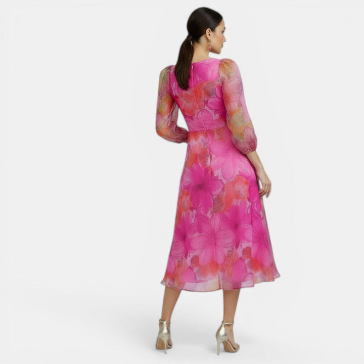 Vestido Midi Mujer Verano de Malla Floral Elegante