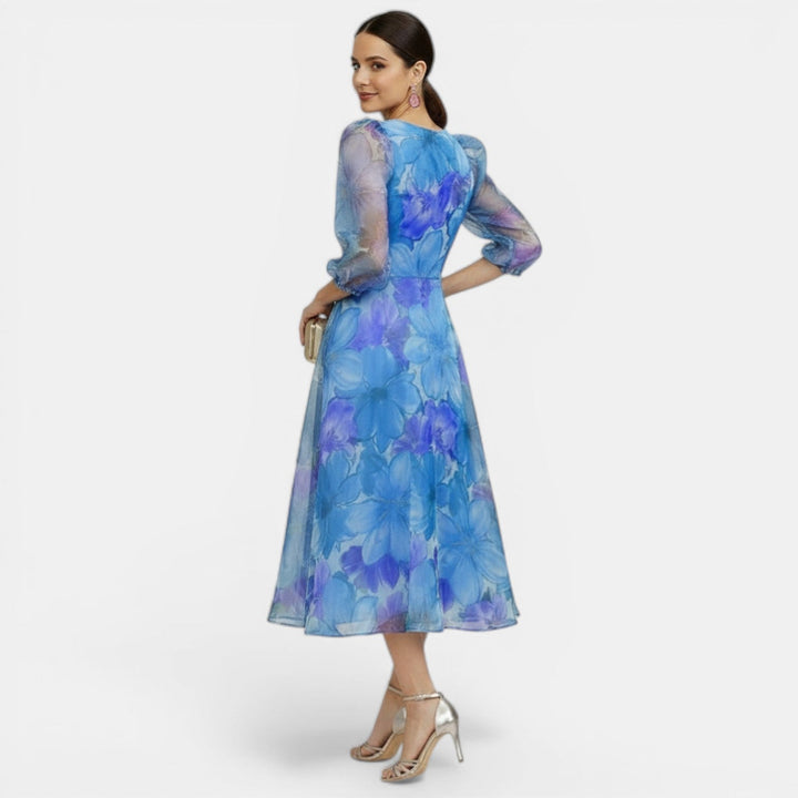 Vestido Midi Mujer Verano de Malla Floral Elegante
