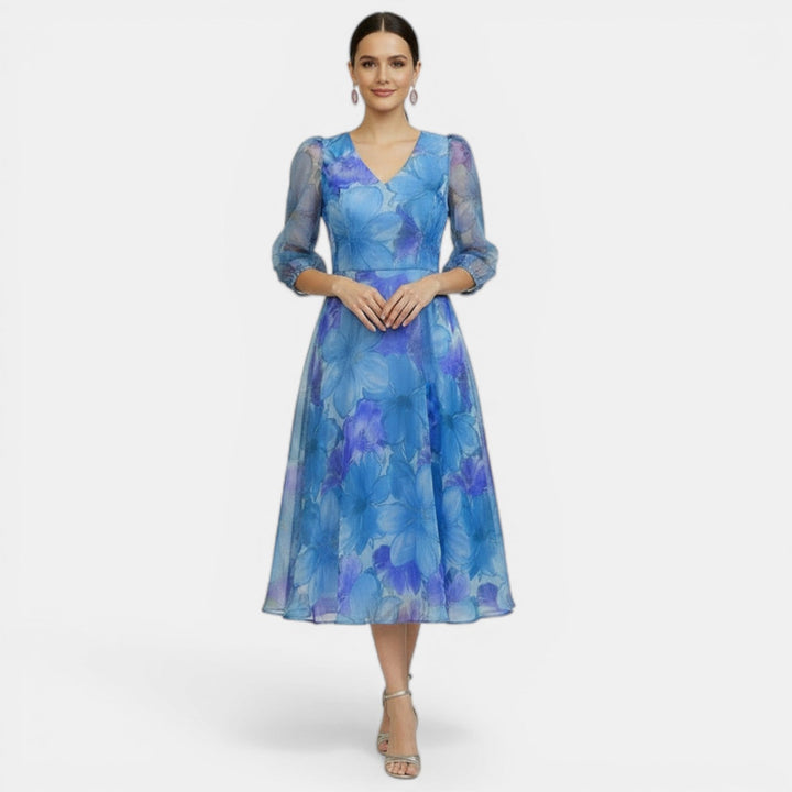 Vestido Midi Mujer Verano de Malla Floral Elegante