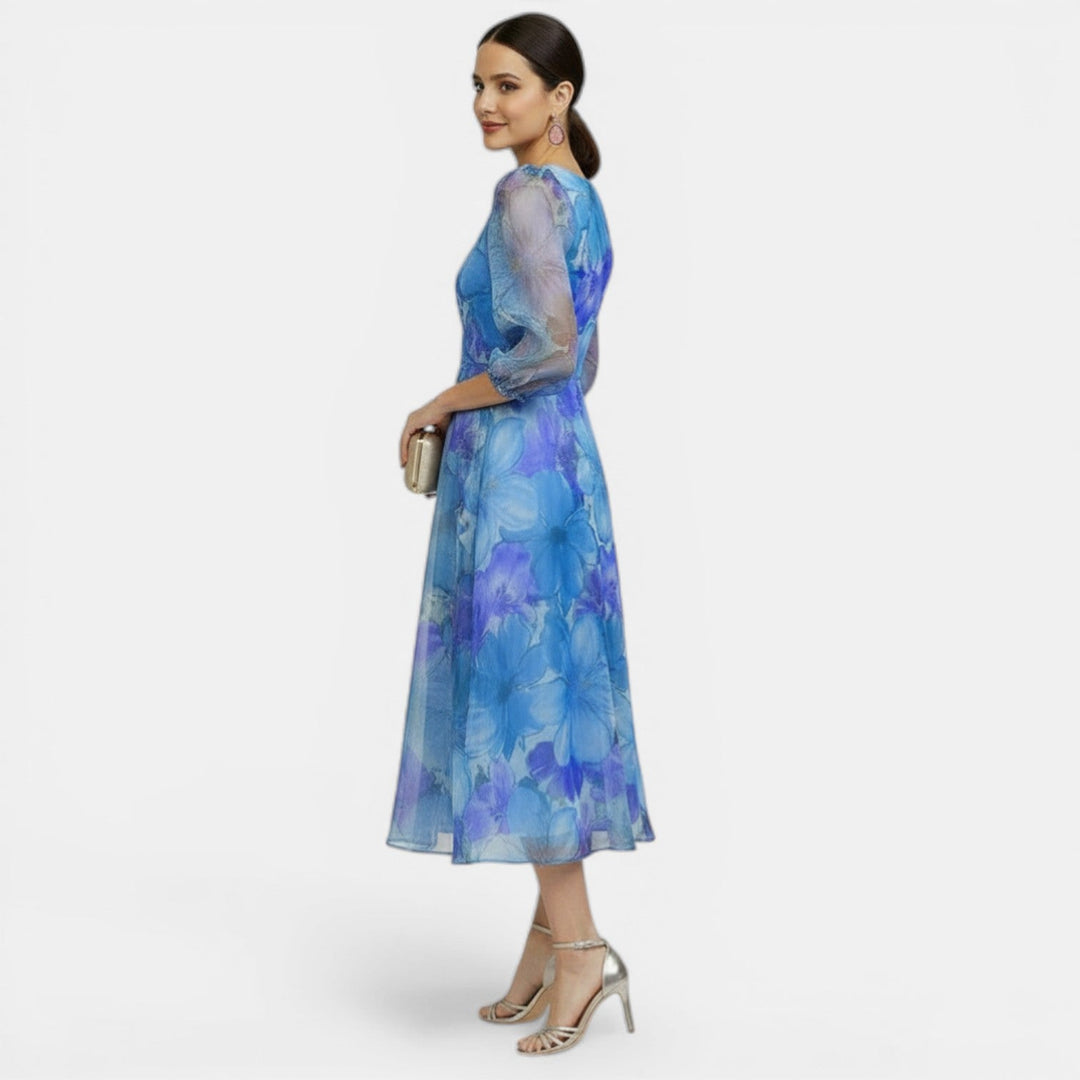 Vestido Midi Mujer Verano de Malla Floral Elegante