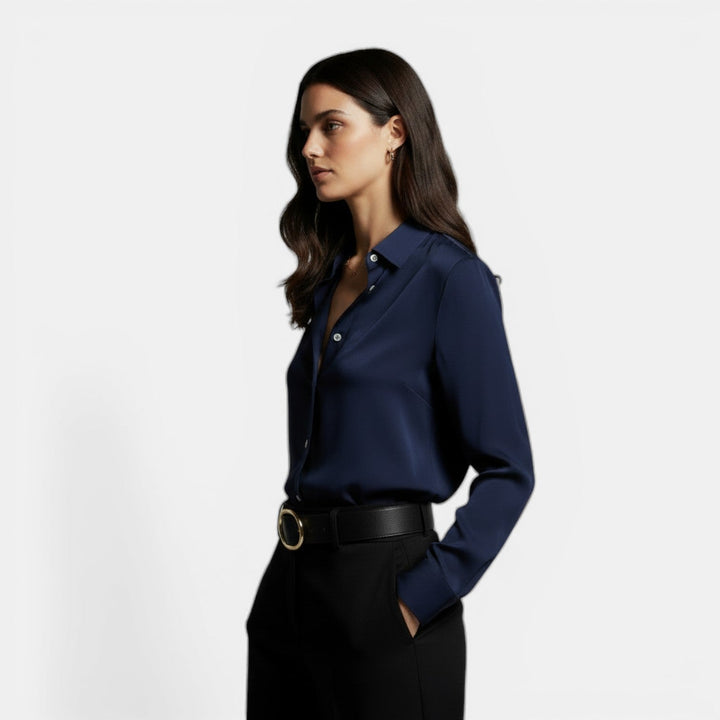 Camisa Mujer Holgada con Solapa y Botones Manga Larga