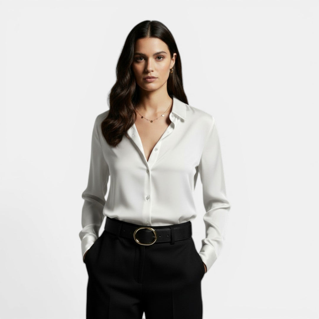 Camisa Mujer Holgada con Solapa y Botones Manga Larga