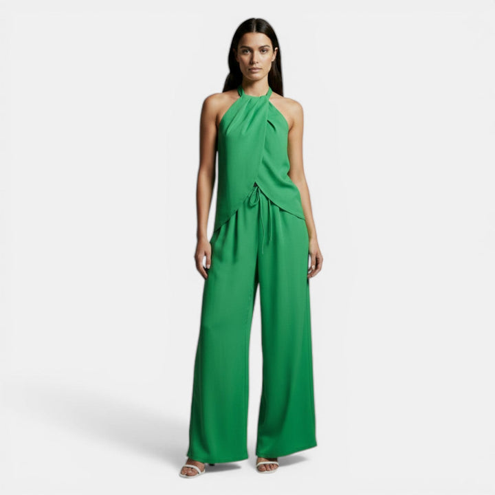 Conjunto Mujer Pantalón Palazzo y Blusa Cuello Redondo