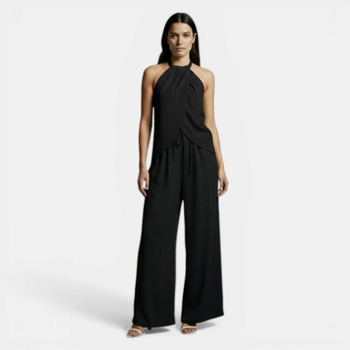 Conjunto Mujer Pantalón Palazzo y Blusa Cuello Redondo