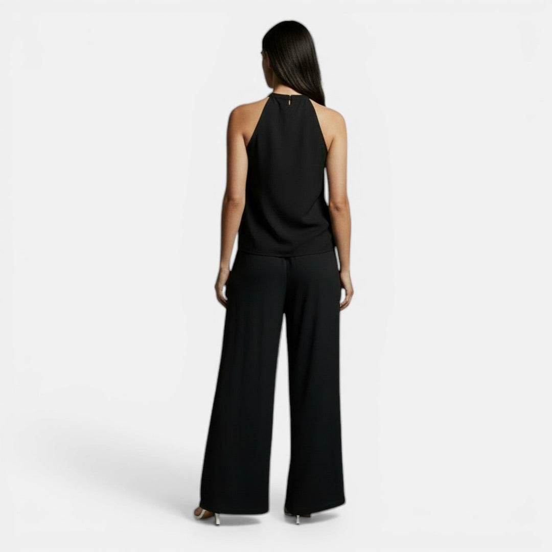 Conjunto Mujer Pantalón Palazzo y Blusa Cuello Redondo