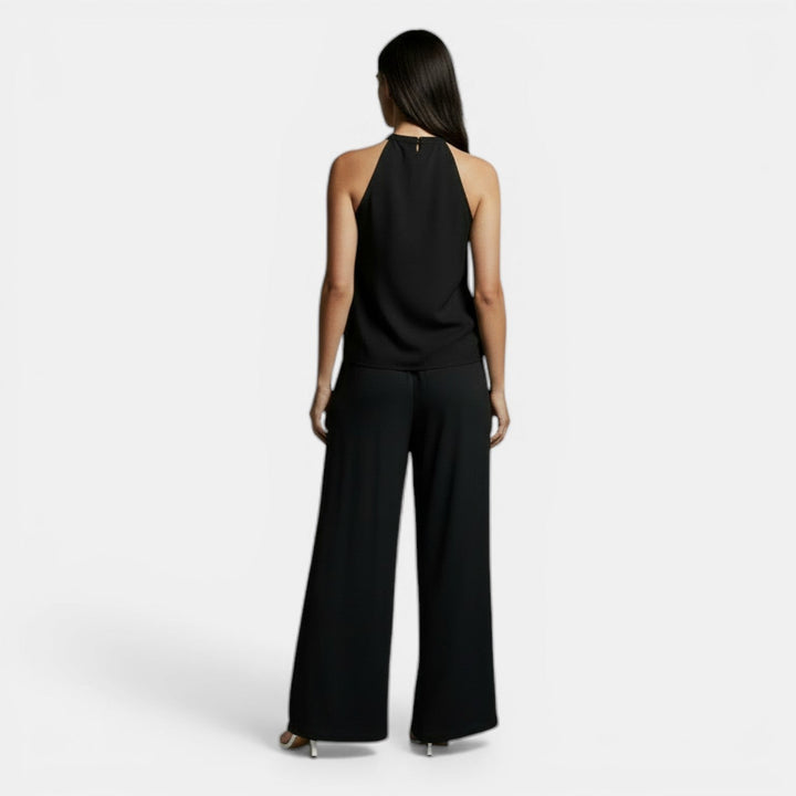Conjunto Mujer Pantalón Palazzo y Blusa Cuello Redondo