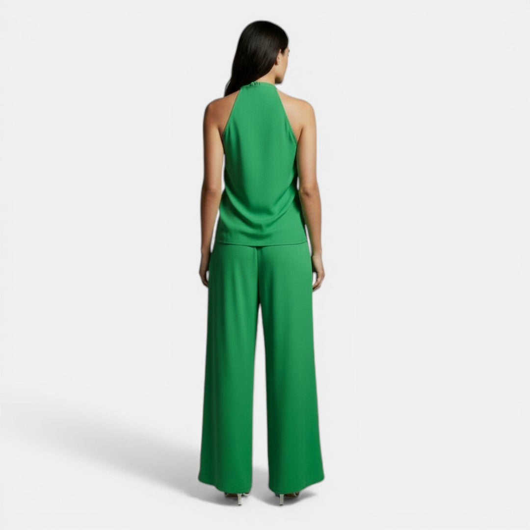 Conjunto Mujer Pantalón Palazzo y Blusa Cuello Redondo